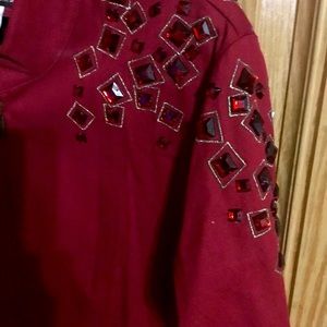 Bob Mackie Red and Holiday fabulous zip up jacket size XL.